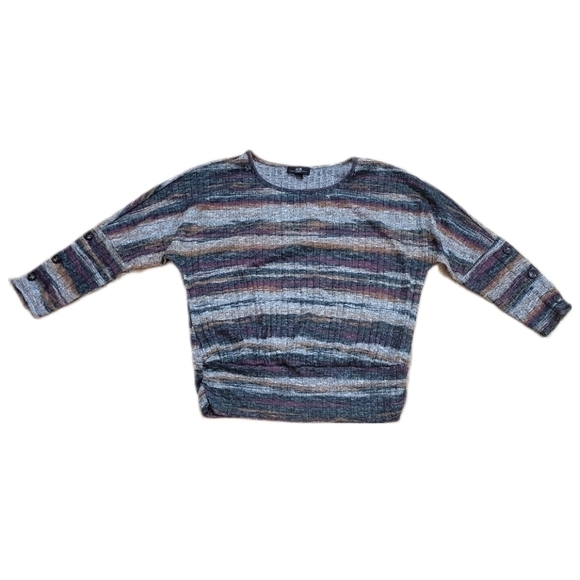 AGB Women's Multicolor ribbed ‎ top w/ button detail on sleeve plus size 1X - Picture 1 of 8